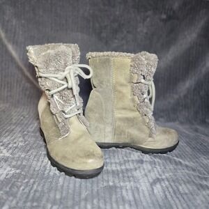 Sorel‎ Joan of Arctic Wedge II Cozy Boots Womens 9.5 Gray Suede Shearling Lined